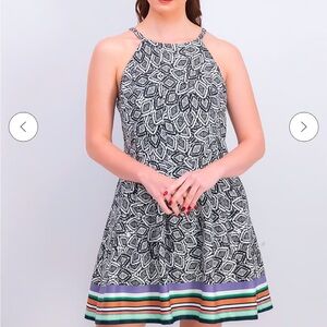 Vince Camuto Black and White Mini A-Line Halter Dress